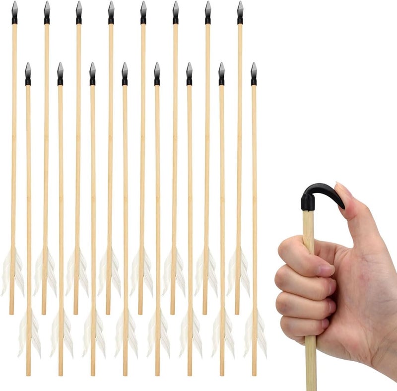 Basbon 16 Pcs Wooden Feather Arrows Soft Rubber Tips, 17 Inch Handmade Wooden Toy Arrow for Kids and Beginners, Archery Bows Outdoor Play Cosplay Costume Decoration - Image 1